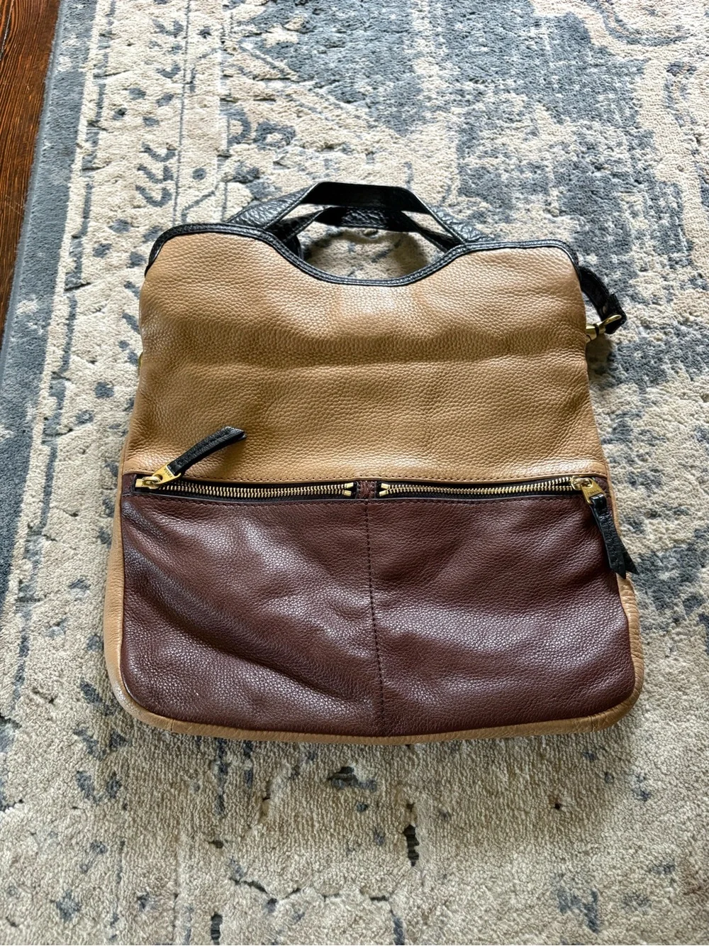 Fossil Two-Tone Brown, Tan & Black Leather Crossbody Bag